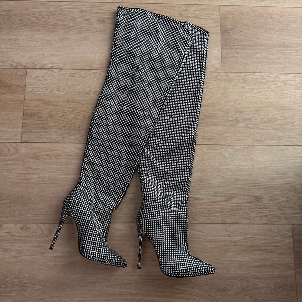 PLT Rhinestone Thigh High Stiletto Boots Size 4